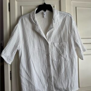 stars above White Textured Button-Up Shirt